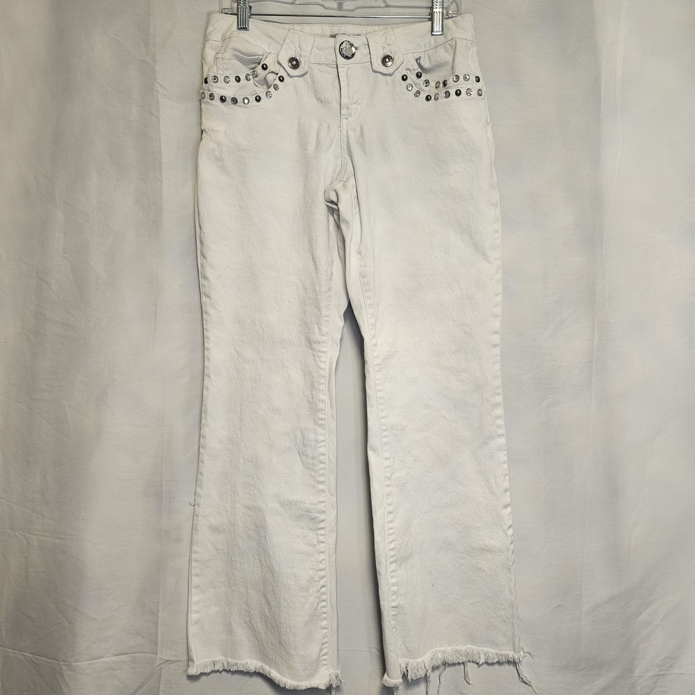 Metro 7 White Flare Jeans with Studded Accents Size 6